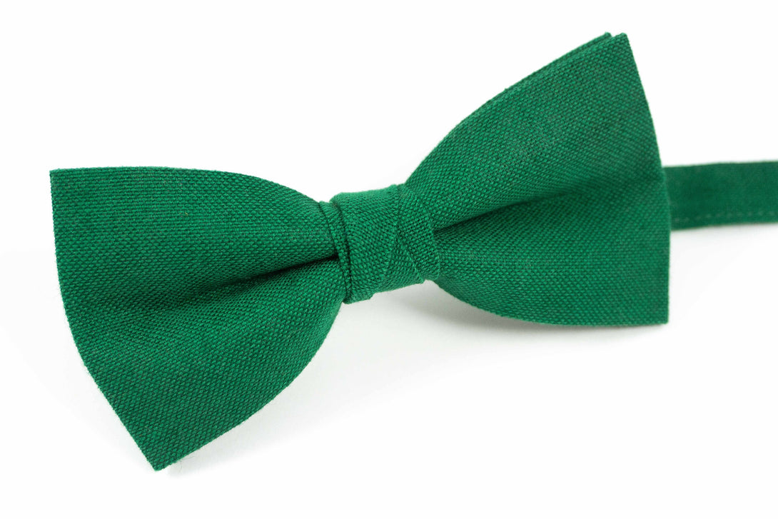 Green pre-tied bow ties for men and baby boys linen bow ties