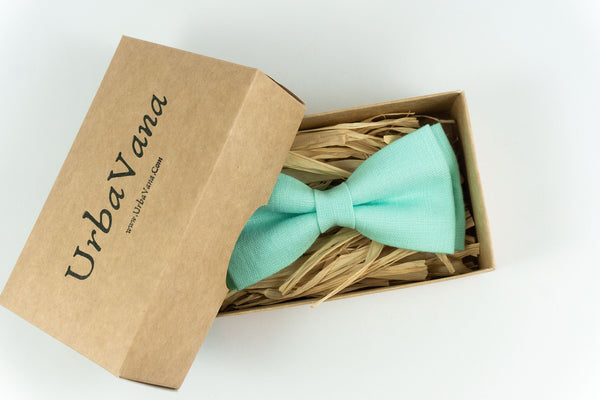 Mint color linen wedding bow ties for groomsmen