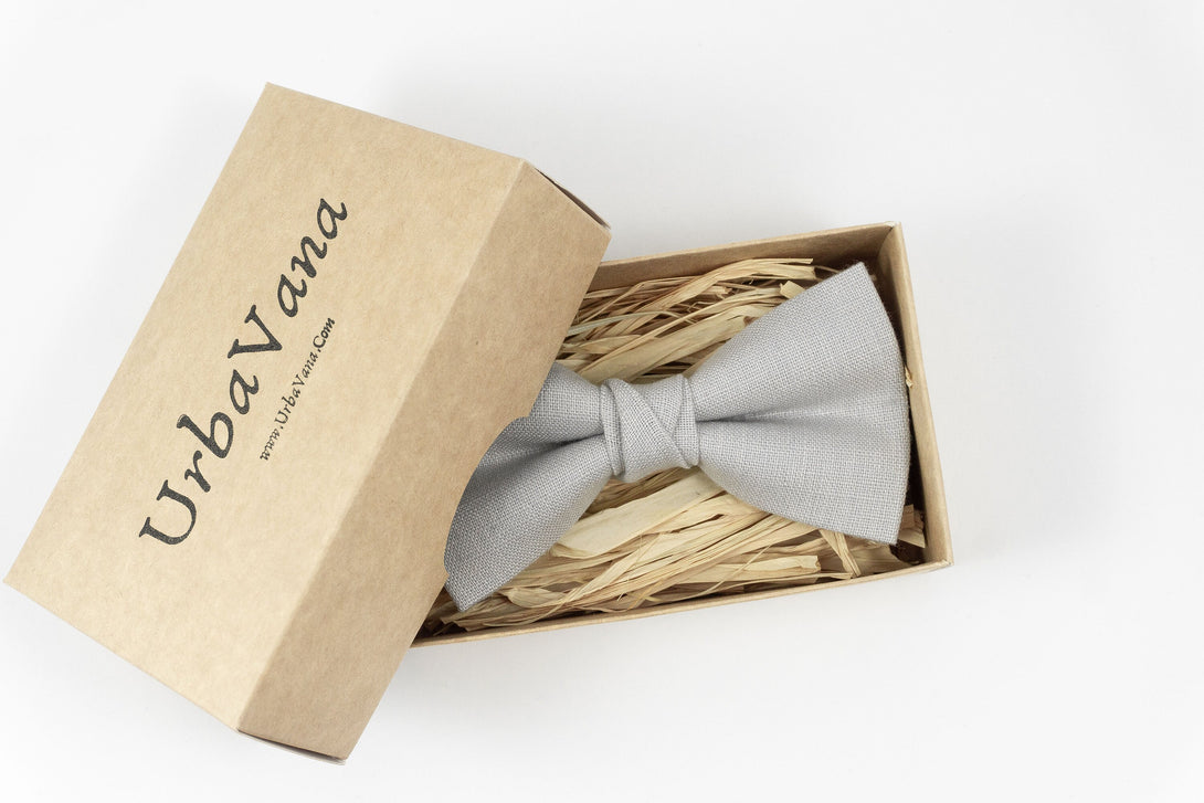 Light Gray linen bow tie for weddings pre-tied bow tie