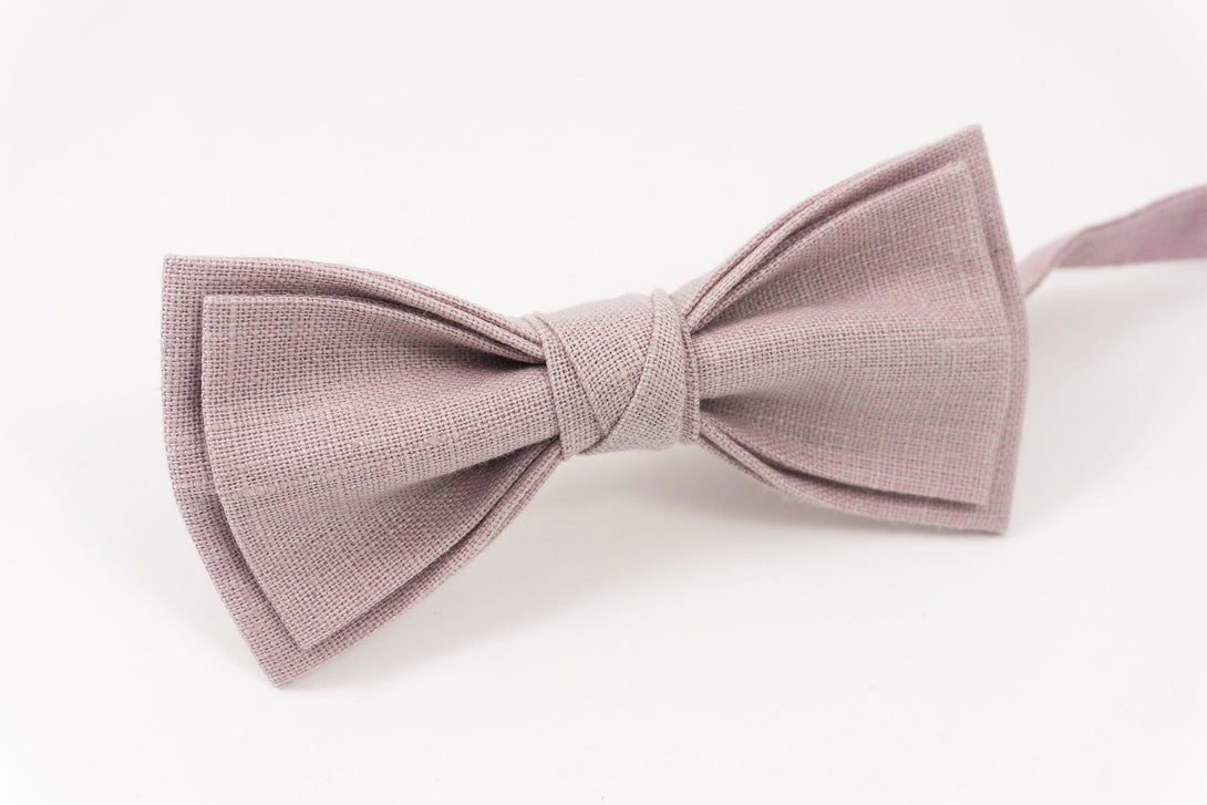 Pale purple linen wedding bow tie