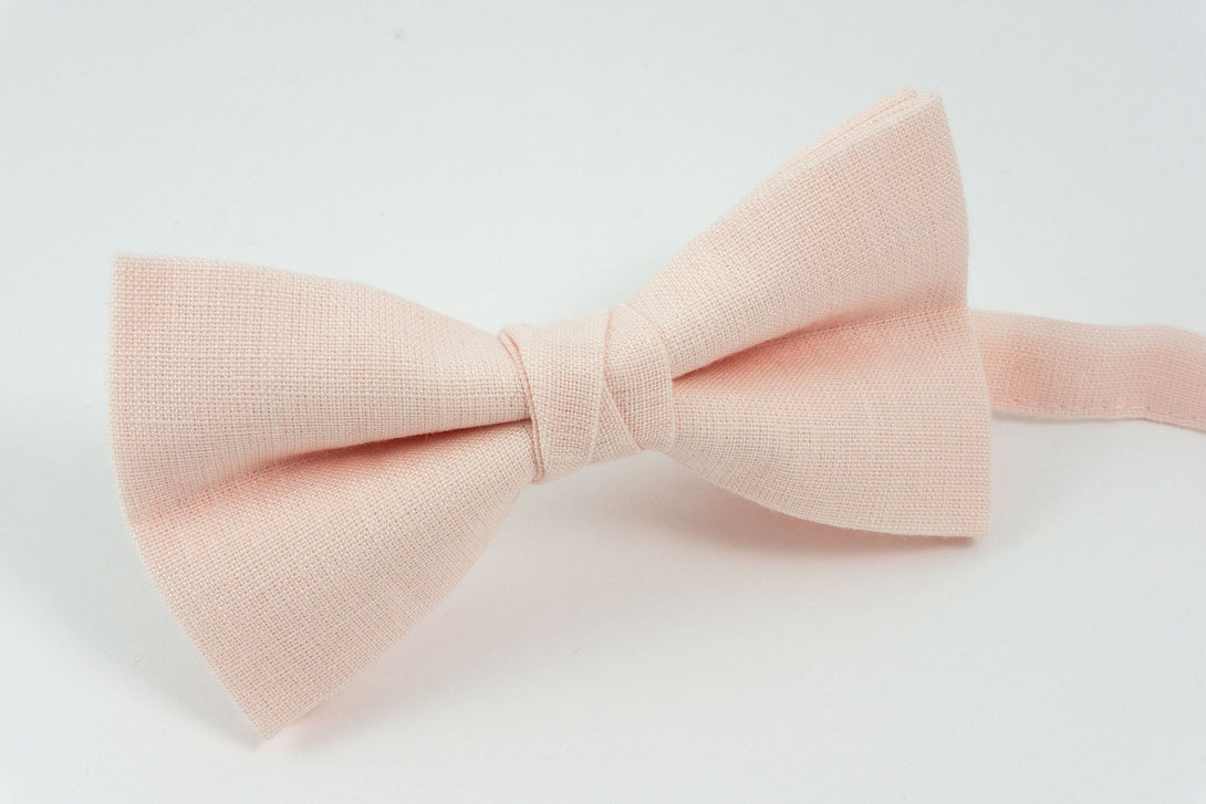 Light Blush peach linen wedding bow tie available with matching pocket square