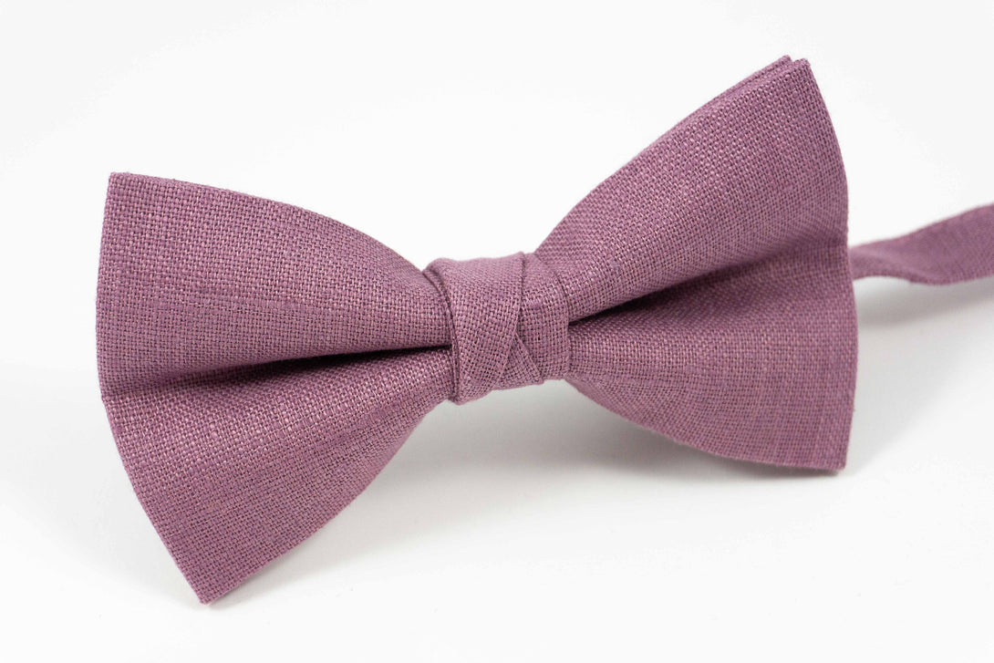 Purple pre-tied linen groomsmen bow ties for wedding