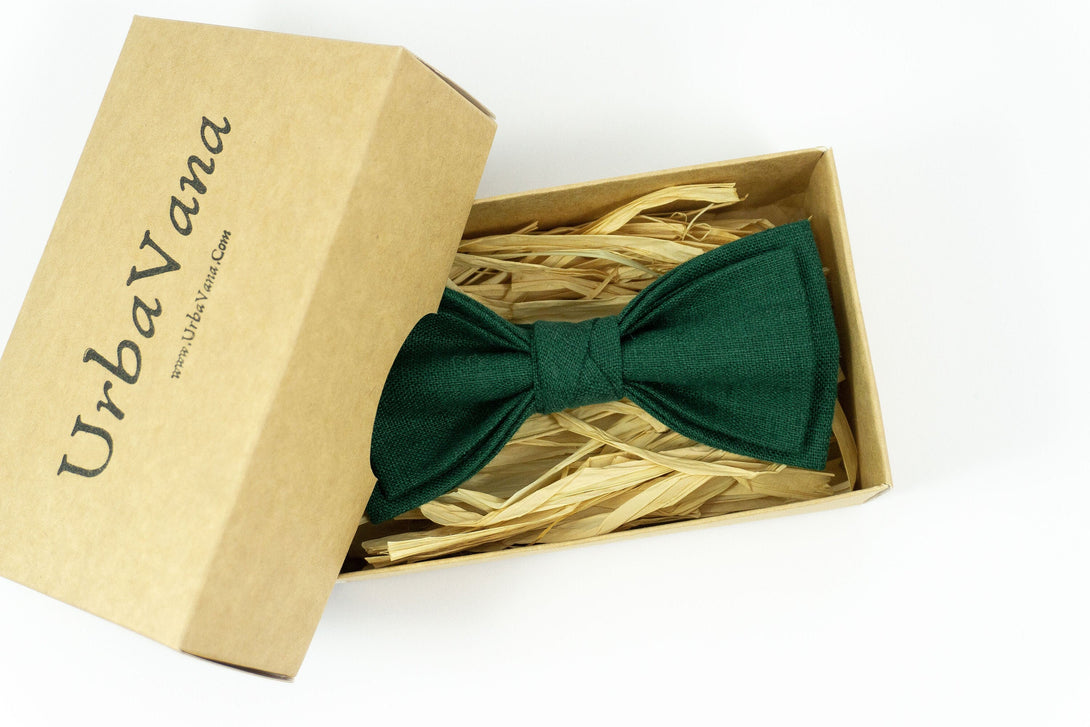 Dark green linen wedding ties for groomsmen and groom - bow ties for men