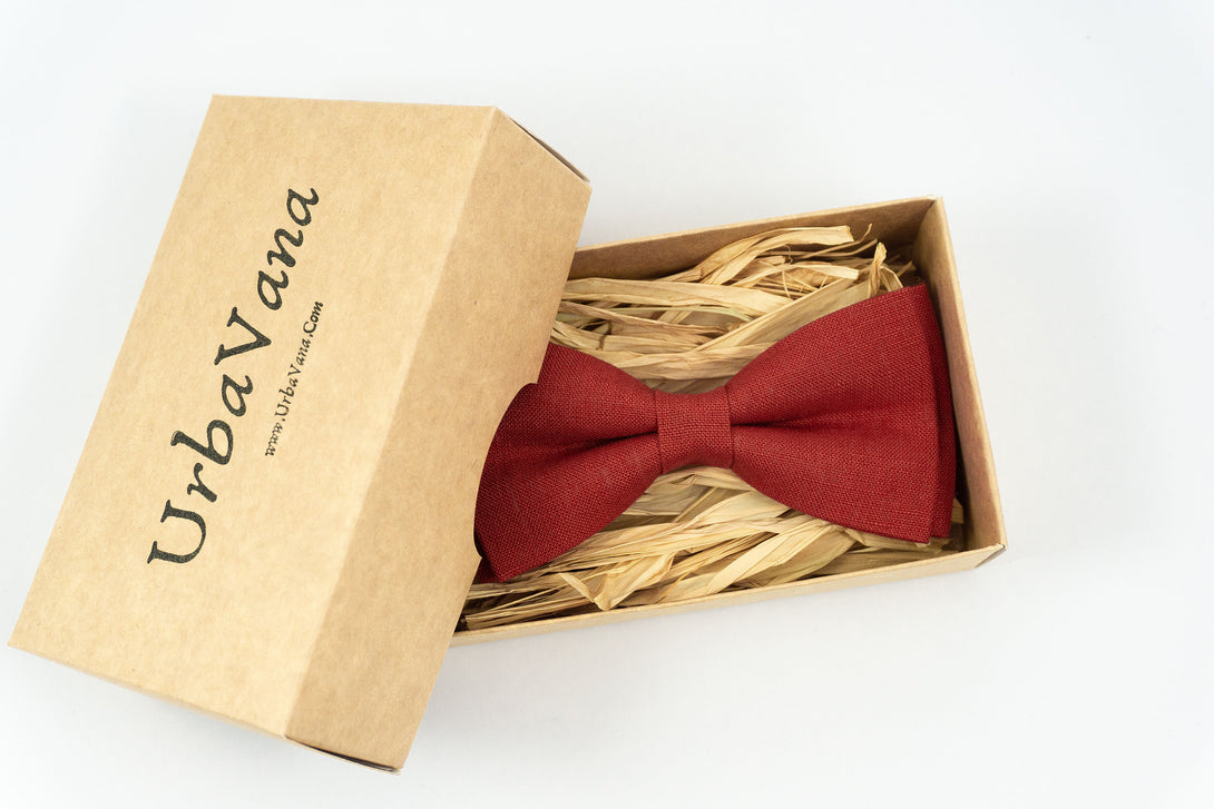 Burnt red color pre-tied wedding bow ties for groomsmen proposal gift