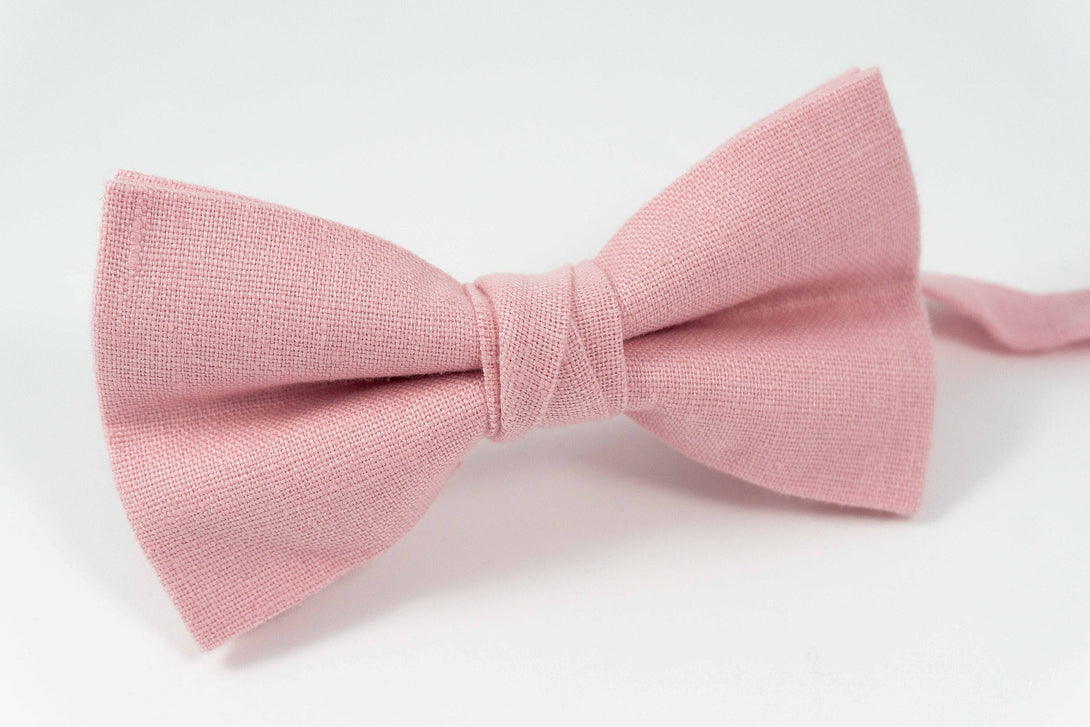 Pink handmade wedding bow ties for groomsmen - pink linen neckties for groomsmen gift