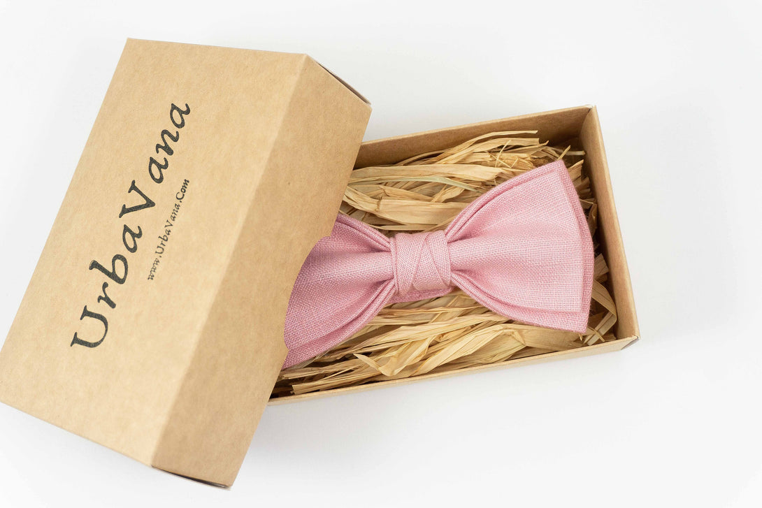 Pink color pre-tied linen bow tie for wedding - wedding bow tie gift for groomsmen