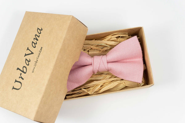 Pink handmade wedding bow ties for groomsmen - pink linen neckties for groomsmen gift