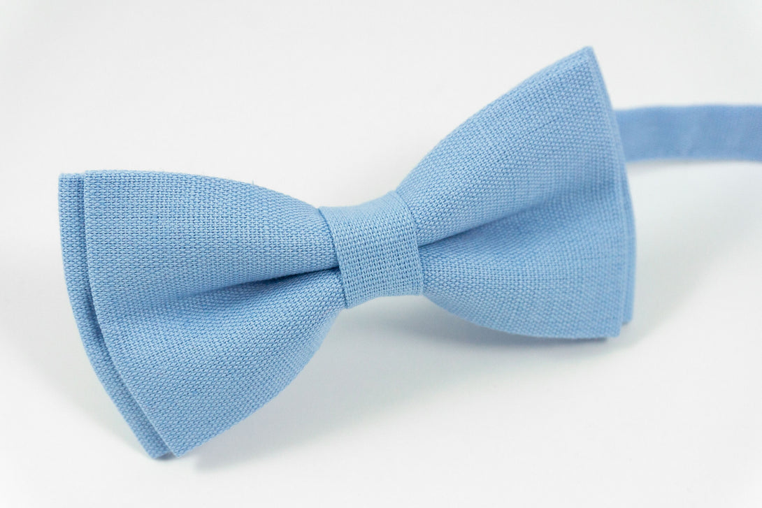 Light blue linen bow ties for men and boys