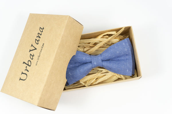 Blue patterned linen bow ties for men and boys