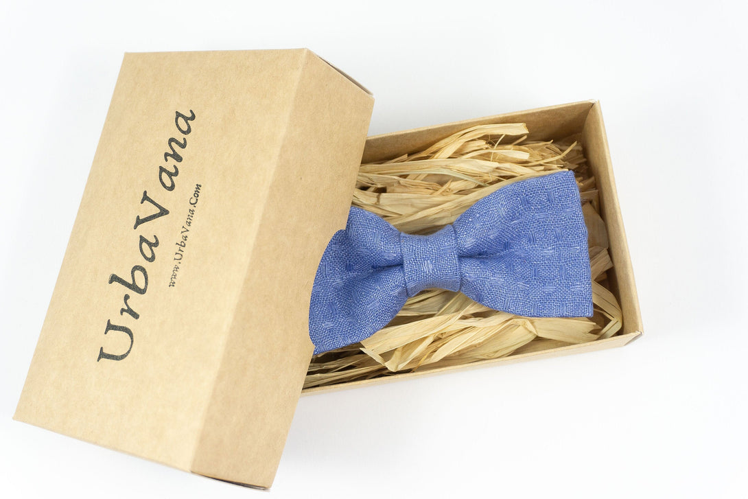 Blue patterned linen groomsmen bow ties for weddings