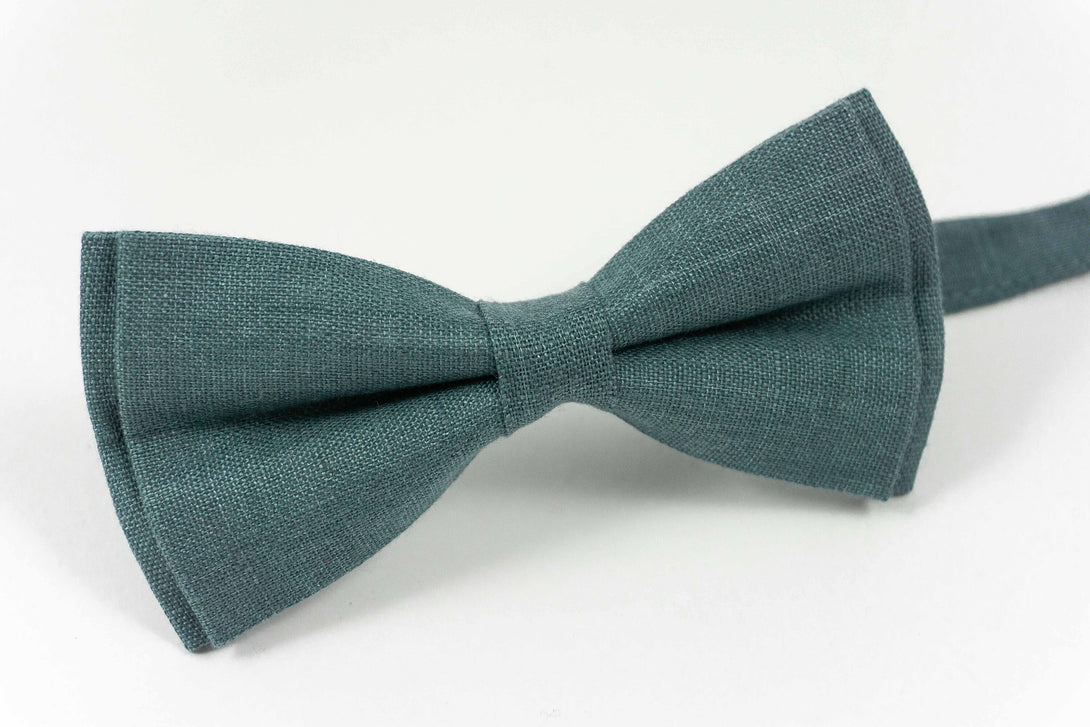 Blue grey linen classic bow ties - fathers day gift