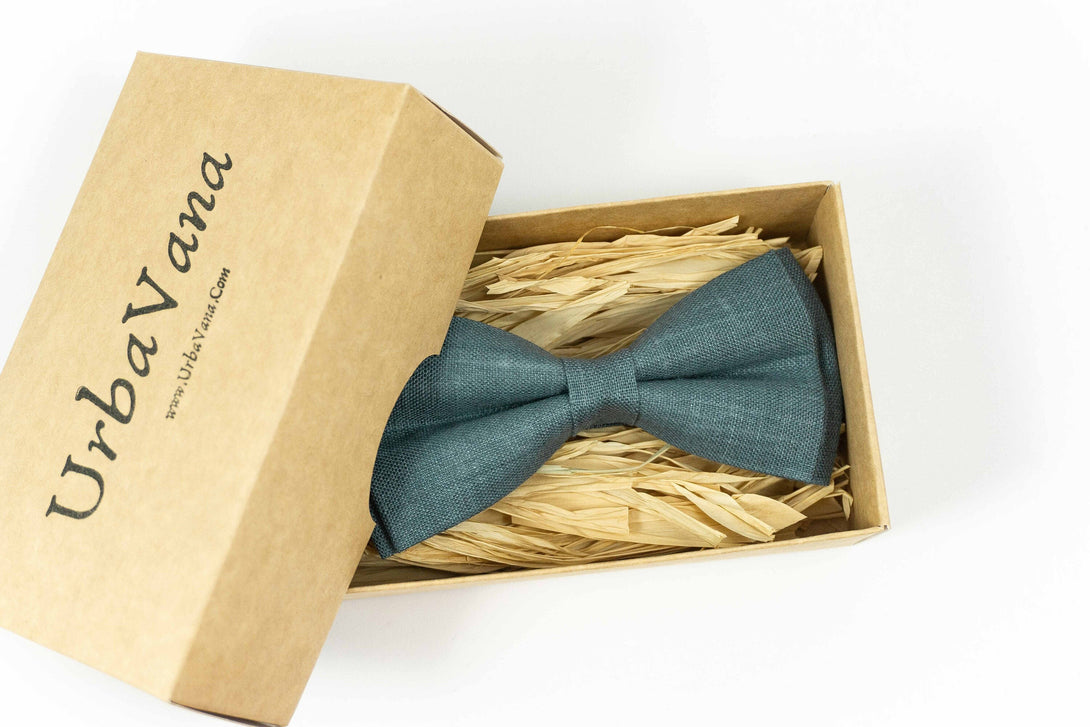 Blue grey linen classic bow ties - fathers day gift