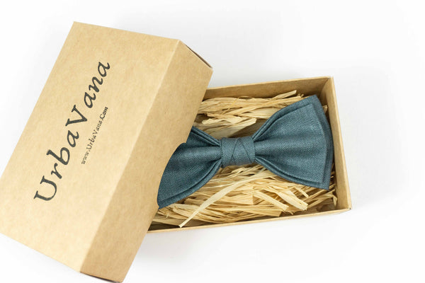 Blue grey linen wedding bow ties for groomsmen - boys bow ties