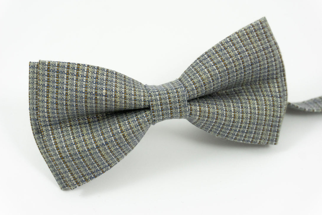 Grey brown striped linen bow ties for men