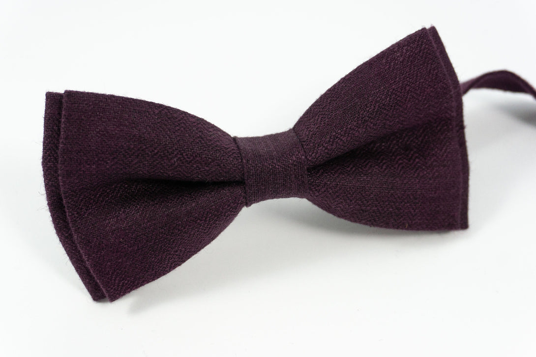 Dark purple patterned linen bow ties for men