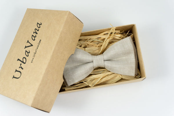 Beige chambray linen mens bow ties for weddings