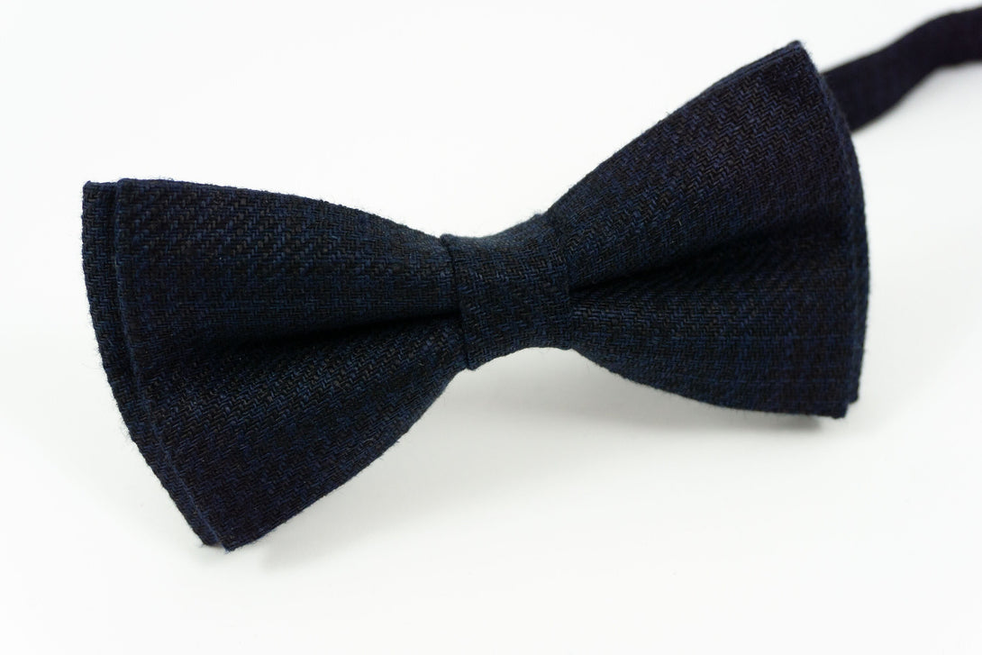 Black blue classic linen bow ties for men