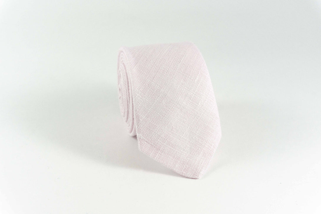 Blush pink linen wedding necktie for groomsmen