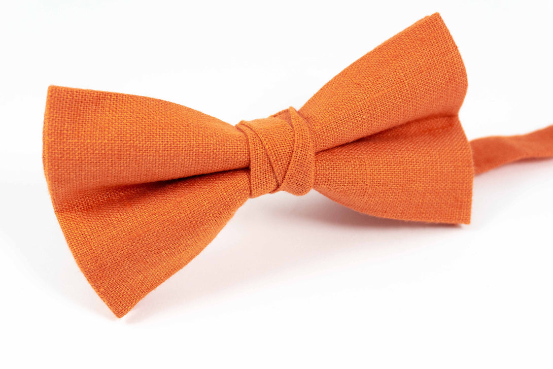 Orange color wedding bow ties for men and linen boys bow ties - Orange color men's wedding necktie for groomsmen gift