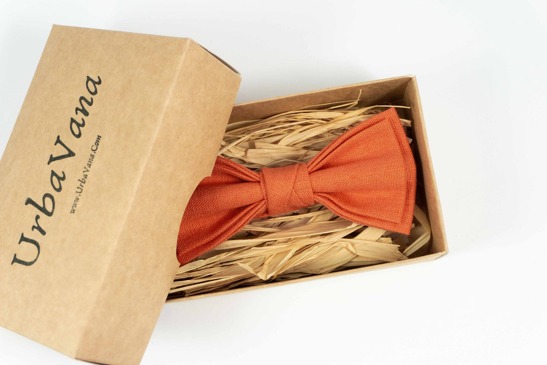 Orange color men's wedding bow tie for groomsmen and groom gift - Orange color skinny necktie for man