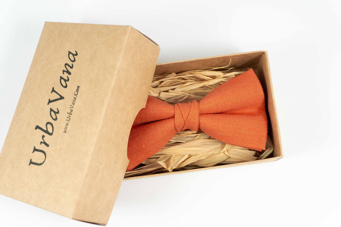 Orange color wedding bow ties for men and linen boys bow ties - Orange color men's wedding necktie for groomsmen gift