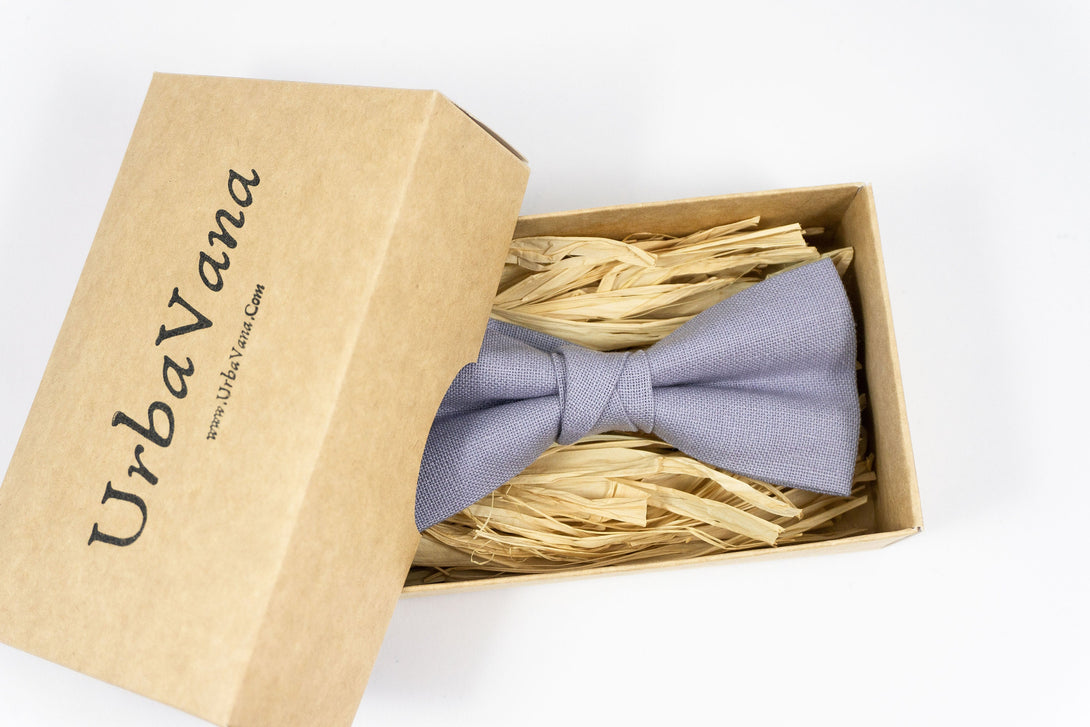 Lilac grey linen classic bow ties for men