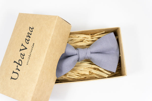 Lilac grey linen bow ties for weddings - pre-tied wedding bow ties for groomsmen