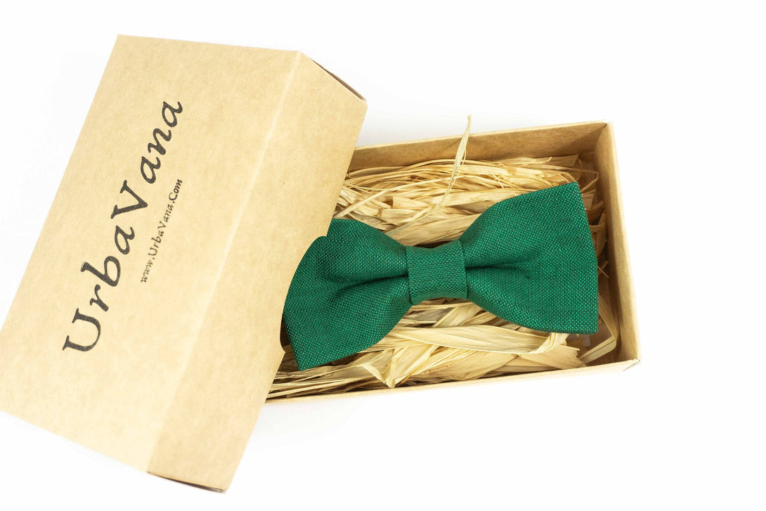 Green color linen bow ties for men - wedding bow ties for groomsmen