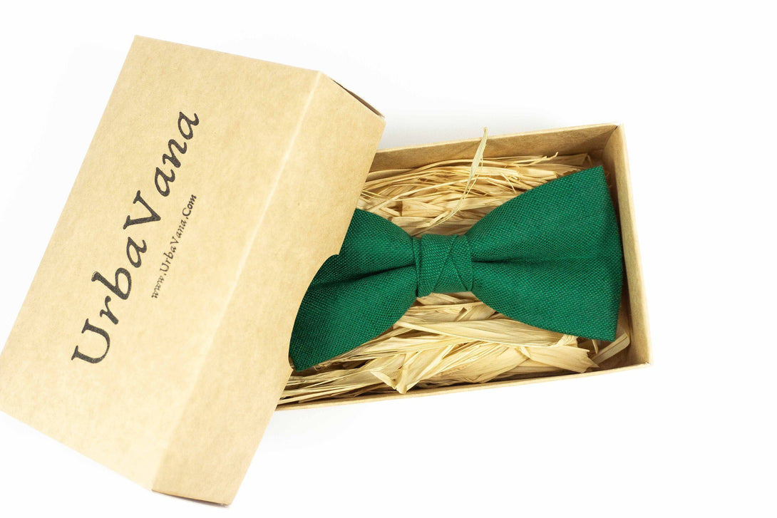 Green pre-tied bow ties for men and baby boys linen bow ties