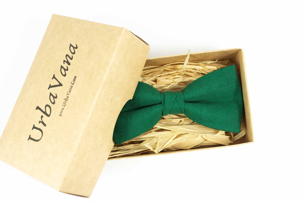 Green pre-tied bow ties for men and baby boys linen bow ties