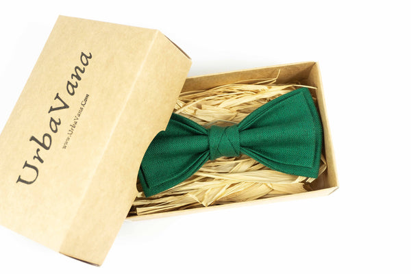 Green linen pre-tied bow tie for weddings