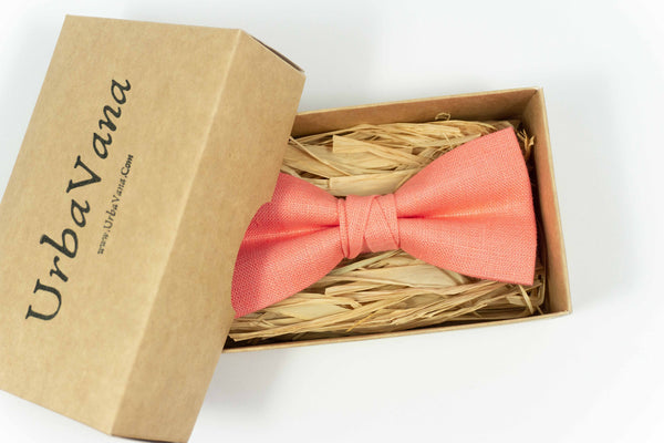 Rose linen pre-tied groomsmen bow ties for wedding