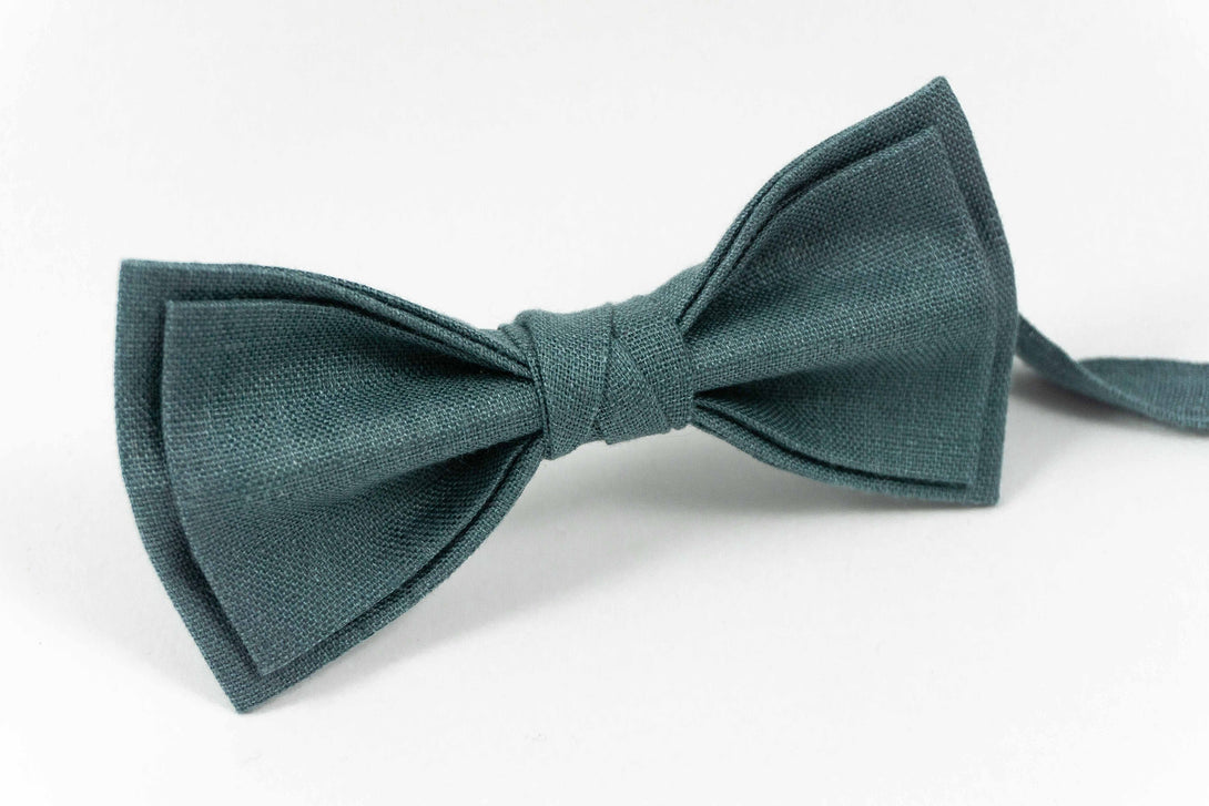 Blue grey linen wedding bow ties for groomsmen - boys bow ties