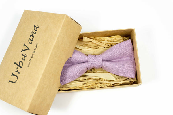 Light purple pre-tied linen mens bow ties