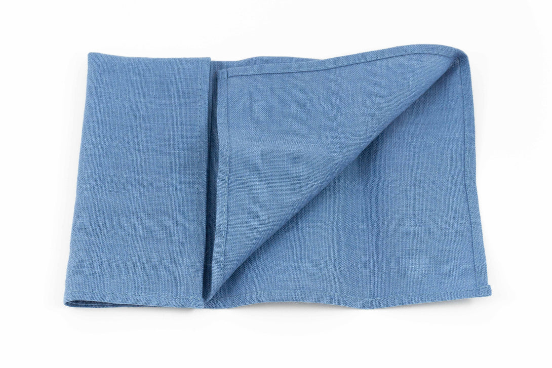 Blue color linen pocket square or handkerchief for men available with matching bow tie or necktie