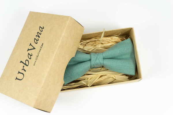 Sea green linen wedding bow tie for groomsmen