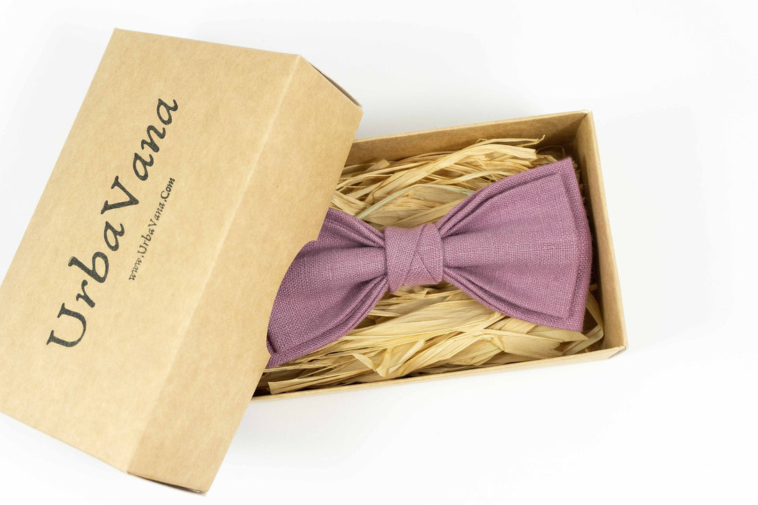 Light purple pre-tied linen bow tie for wedding - wedding bow tie gift for groomsmen