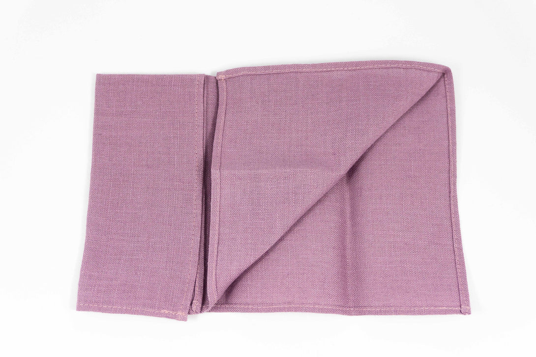 Purple color linen pocket square or handkerchief for men and boys available with matching bow tie or skinny necktie