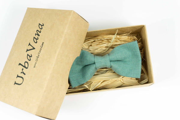 Sea green linen bow ties for men and boys