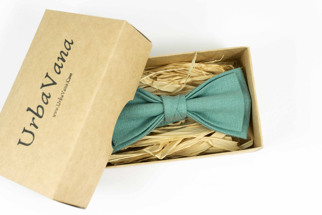 Sea Green mens linen bow ties for groomsmen gift