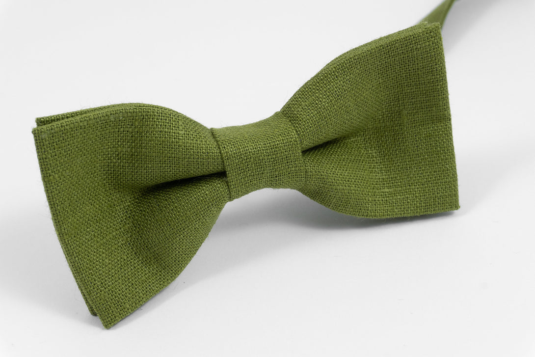 Light olive green mens wedding bow ties for groomsmen and groom / eco-friendly linen bow ties for men and baby boys