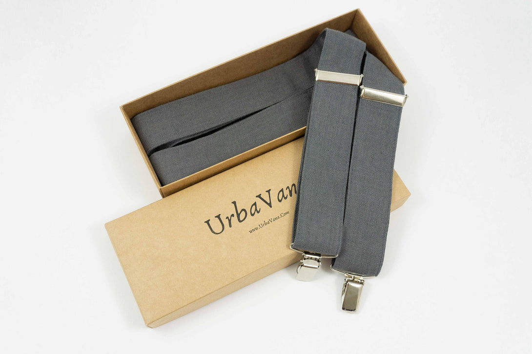 Dark grey color linen suspenders for men and boys