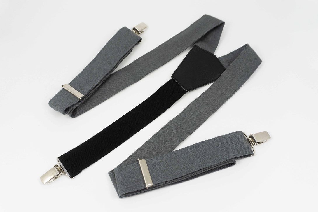 Dark grey color linen suspenders for men and boys