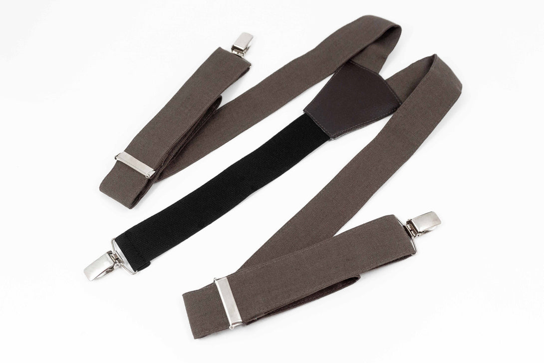 Cocoa brown color linen wedding suspenders for groomsmen and groom
