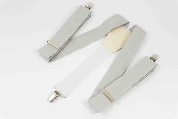 Light grey color linen suspenders for men and kids