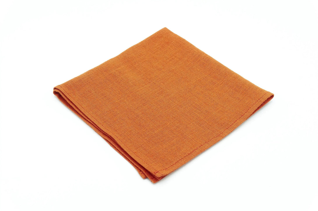 Burnt orange linen pocket square / handkerchief available with necktie / Handmade groomsmen ties for wedding