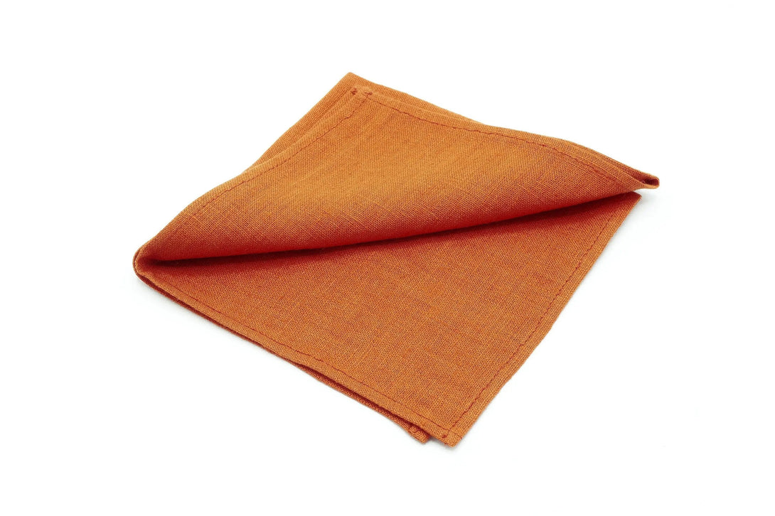 Burnt orange linen pocket square / handkerchief available with necktie / Handmade groomsmen ties for wedding