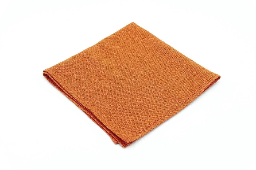 Burnt orange classic linen men's bow ties available with matching pocket square / Skinny or slim necktie