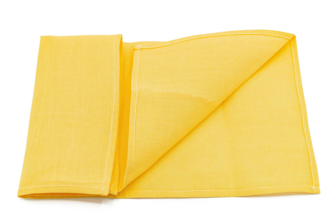 Bright Yellow color linen pocket square or handkerchief for men available with matching necktie for man