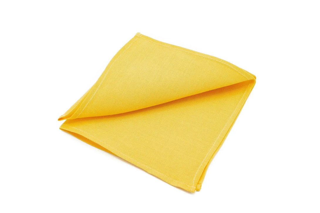 Bright Yellow color pre-tied best men ties for wedding available with matching pocket square / Linen usher and groomsmen ties